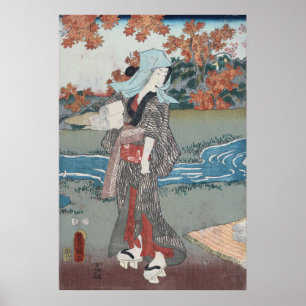 Póster Japonés Ukiyo-e Momiji al onna por Kunisada