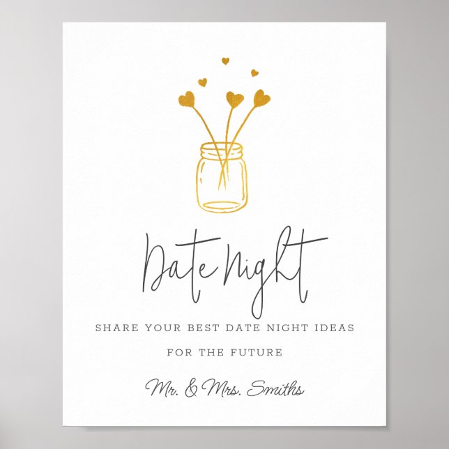 Póster Jar Con Corazón Bridal Ducha Fecha Noche Jar Rótul (Frente)