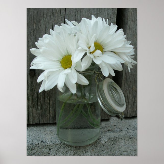 Póster Jar Of Daisies & Barn Wood Poster (Frente)