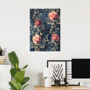 Póster Jardín a la luz de la luna - Rosas vintage sobre a