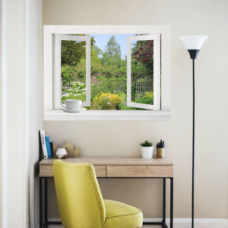 Póster Jardín amurallado - Abre la ventana a flores y árb