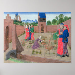 Póster Jardín amurallado con jardinería de mujeres
