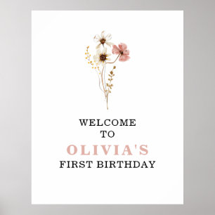 Póster Jardín boho de flores silvestres, primera cumpleañ
