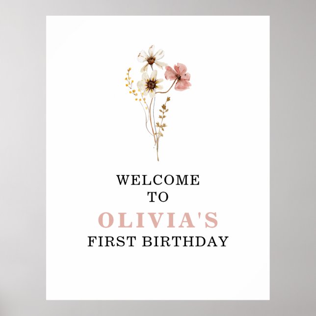 Póster Jardín boho de flores silvestres, primera cumpleañ (Frente)