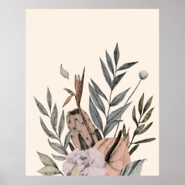 Póster Jardín Botánico Boho - Ilustración floral neutra