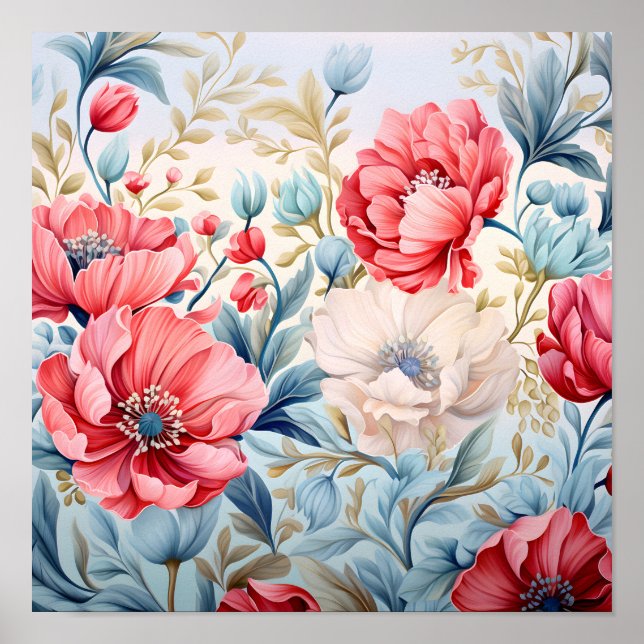 Póster Jardín Botánico de Flores Románticas Elegantes (Frente)