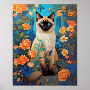 Póster Jardín botánico del gato azul colorido de Siamese
