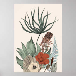Póster Jardín Botánico Vintage - Flores salvajes y Protea