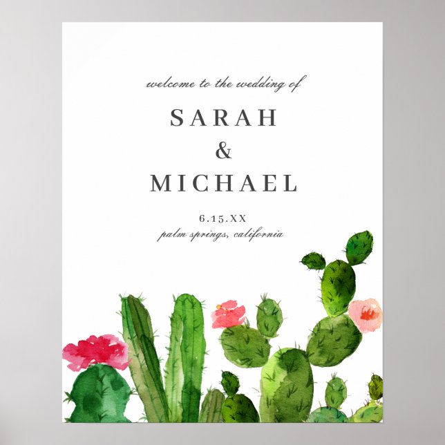 Póster Jardín Cactus Elegante | Bienvenida Boda (Frente)