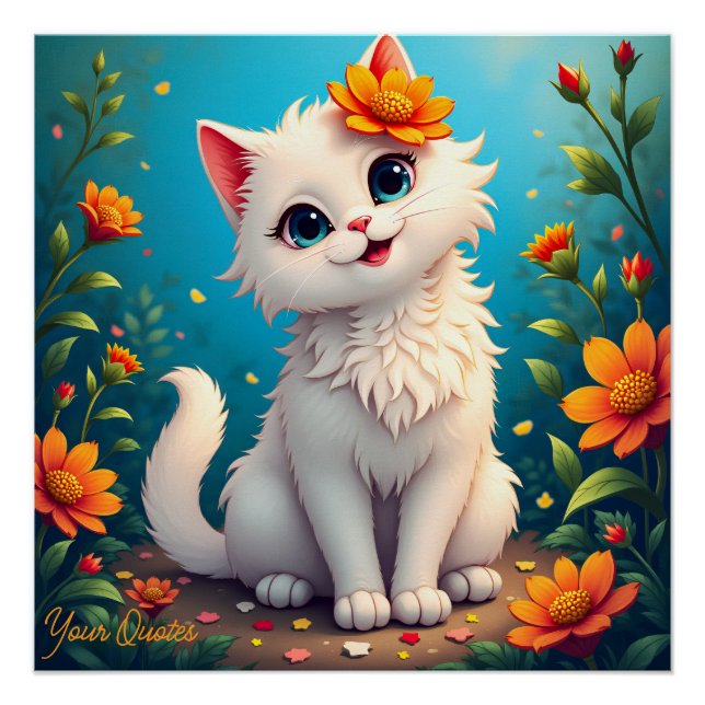 Póster Jardín Caprichoso Gatito Blanco (Anverso)