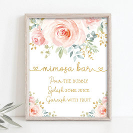 Póster Jardín Chic Rubor Rosa Floral Verdor Mimosa Bar