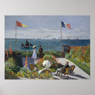 Póster Jardín costero de Monet florece el paisaje marino 