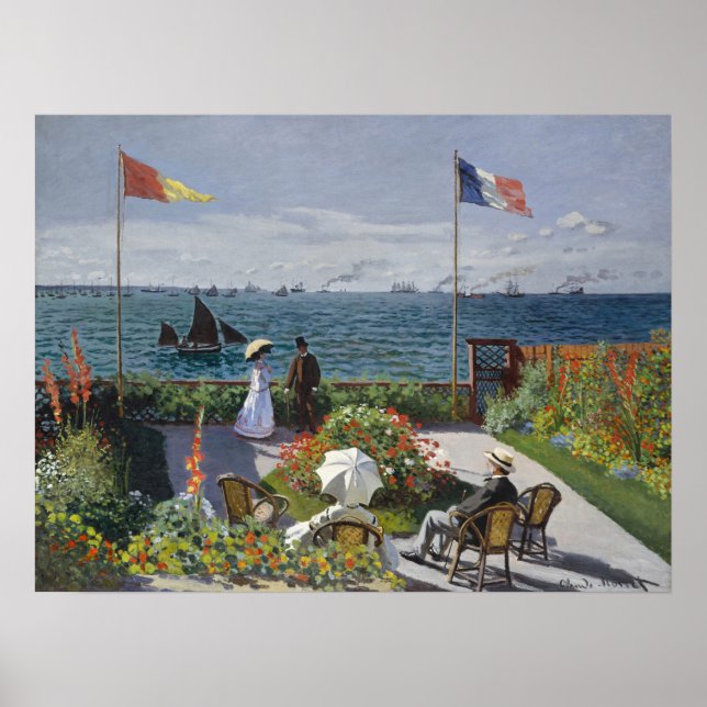 Póster Jardín costero de Monet florece el paisaje marino  (Frente)