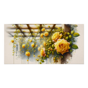 Póster Jardín de acuarela de rosas amarillas