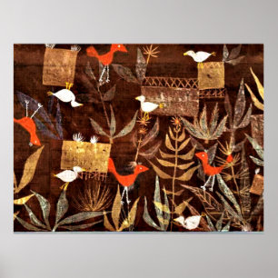 Póster Jardín de aves, pintura caprichosa de Paul Klee