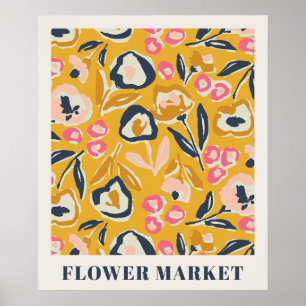 Póster Jardín de Campo Floral de Tinta Patrón de Mercado 