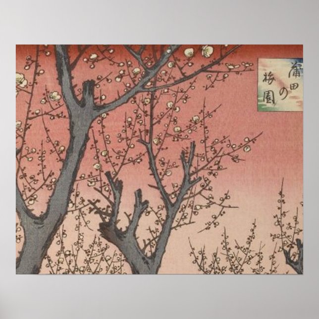 Póster Jardín de ciruelas y flores de árbol japonés (Frente)