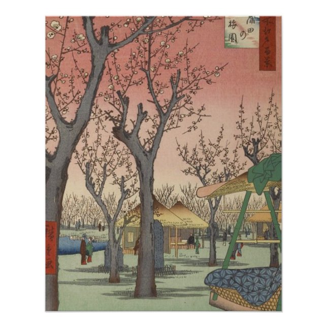 Póster Jardín de ciruelas y flores de árbol japonés