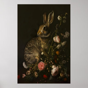 Póster Jardín de conejos Dark Academia, pared botánica os