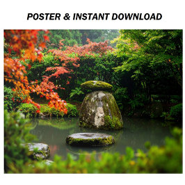 Póster Jardín de estanques Zen con agua y arce rojo