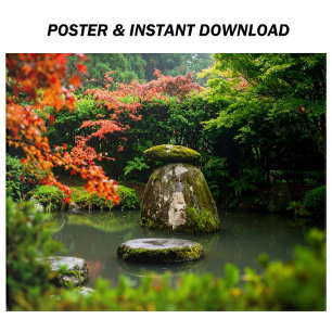 Póster Jardín de estanques Zen con agua y arce rojo