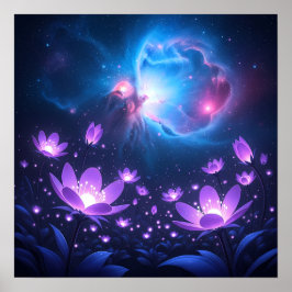 Póster Jardín de Floración Galáctica bajo la Luz Cósmica