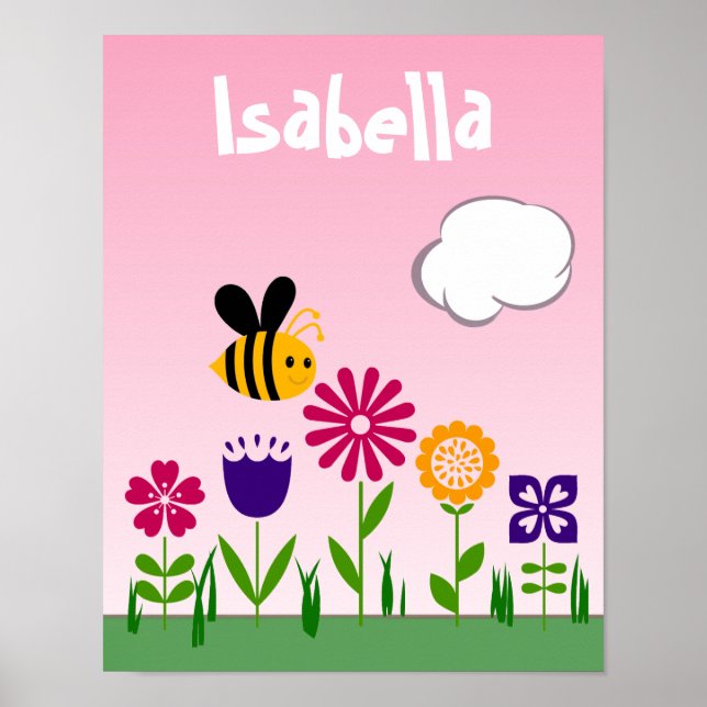 Póster Jardín de flores de abeja feliz personalizado (Frente)