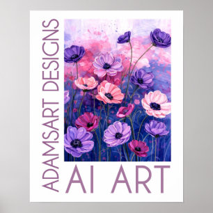 Póster Jardín de flores de anemone lavanda y rosa caprich