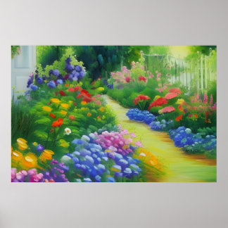 Póster Jardín de flores de cabaña inglés