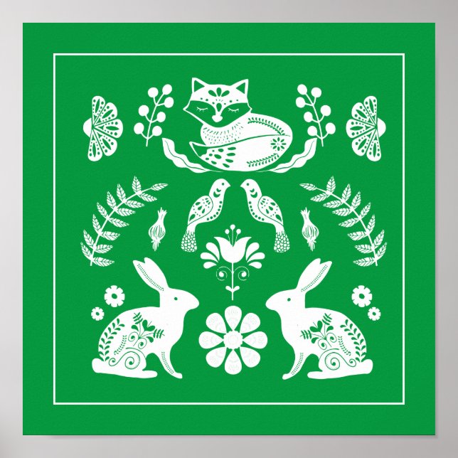 Póster Jardín de flores de Fox para el conejo escandinavo (Frente)