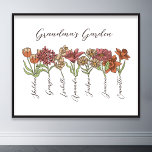 Póster Jardín de flores de la abuela 7 nietos llaman flor<br><div class="desc">La flor de jardín y los nietos de esta abuela nombran el diseño personalizado es una deliciosa mezcla de encanto vintage y calidez personalizada. Es la adición perfecta al refugio de cualquier abuela, trayendo la belleza de un jardín botánico a su casa. Con un impresionante ilustracion de flores vintage que...</div>