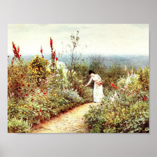 PÓSTER JARDÍN DE FLORES DE MUJER VINTAGE PAISAJE