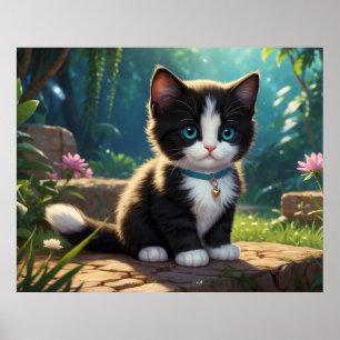 Póster *~* Jardín de Flores Gatito Gato 5:4 Felino Gatito