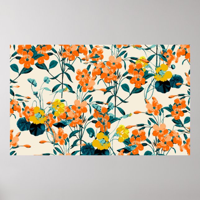 Póster Jardín de flores. Pequeñas flores y ramas cortas (Frente)