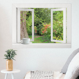 Póster Jardín de flores - Ventana abierta con vistas al B