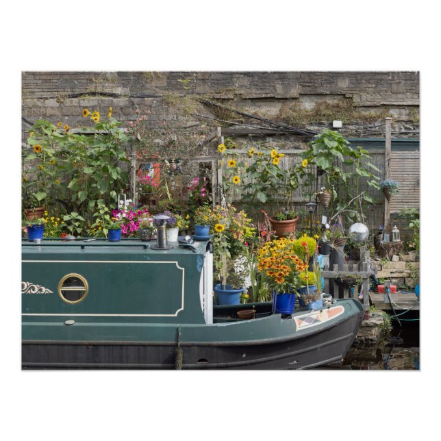 Póster Jardín de flores y barco estrecho (Anverso)
