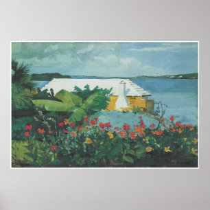 Póster Jardín de flores y Bungalow, Bermudas, 1899