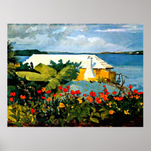Póster Jardín de flores y Bungalow de Winslow Homer