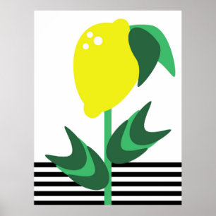 Póster Jardín de Frutas de Limón Plantas Rayas