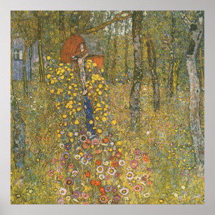 Póster Jardín de granja con Crucifijo — Gustav Klimt
