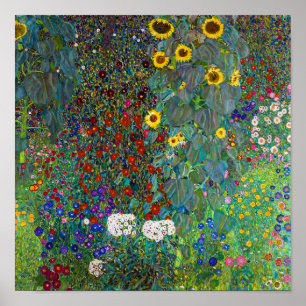Póster Jardín de granja con girasoles Gustav Klimt