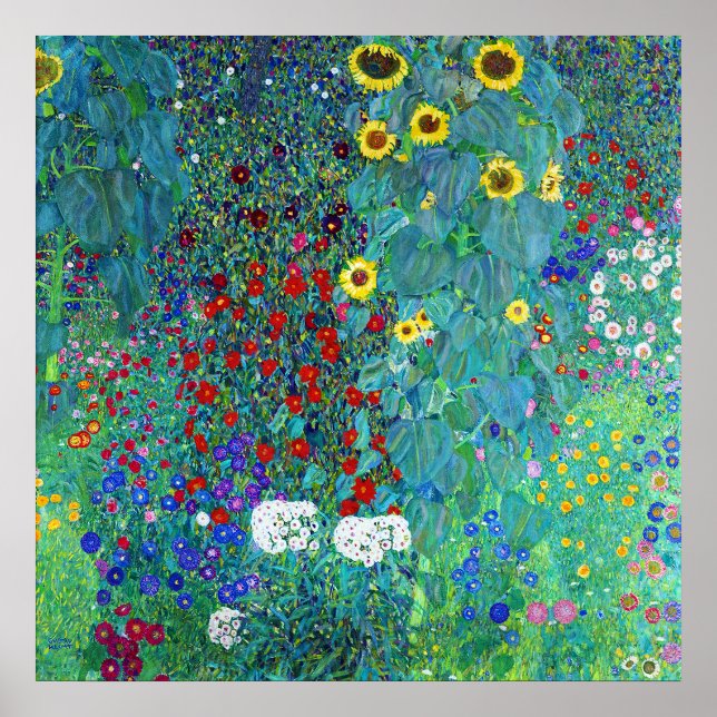 Póster Jardín de granja con girasoles, Gustav Klimt (Frente)