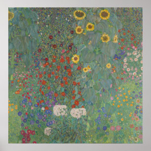 Póster Jardín de granja con girasoles - Gustav Klimt
