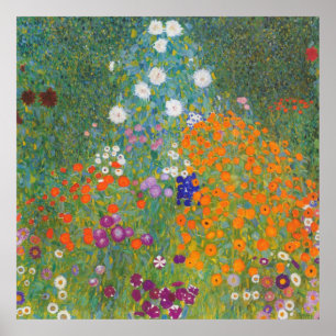 Póster Jardín de granja con girasoles — Gustav Klimt
