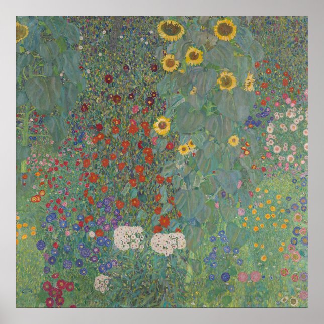 Póster Jardín de granja con girasoles - Klimt (Frente)