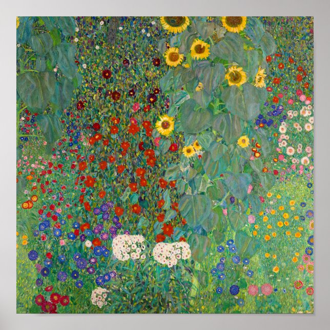 Póster Jardín de granja con girasoles por Gustav Klimt (Frente)