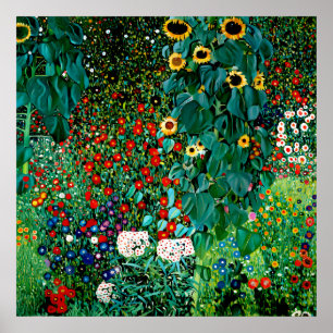 Póster Jardín de granja con girasoles por Gustav Klimt