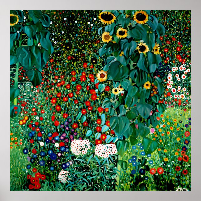 Póster Jardín de granja con girasoles por Gustav Klimt (Frente)