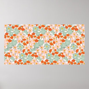 Póster Jardín de hermosas flores dibujadas a mano en rosa