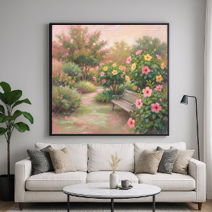 Póster Jardín de Hibiscos - Estilo de Pintura Pastel